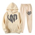 thumbnail image 2 of VBTAPA Womens Cute Sweatsuit 2 Piece Casual Sports Outfits Heart-Shaped Letter Print Hooded Sweatshirt and Jogger Sweatpants Set Teen Girls Y2K Tracksuit Limited Time Deals Beige S, 2 of 4