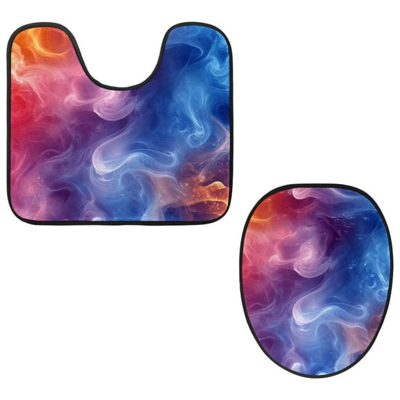 PhooArto Toilet Lid Cover and U-Shaped Toilet Floor Mat Set of 2 Pieces, Colorful Smoke Toilet Mat Set, Machine Washable Seat Covers Non-Slip Absorbent Rugs