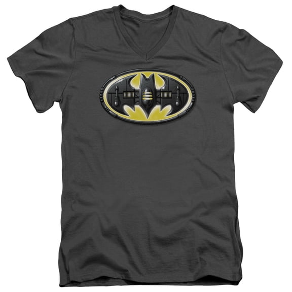 Batman Bat Mech Logo S/S Adult V-Neck T-Shirt Charcoal