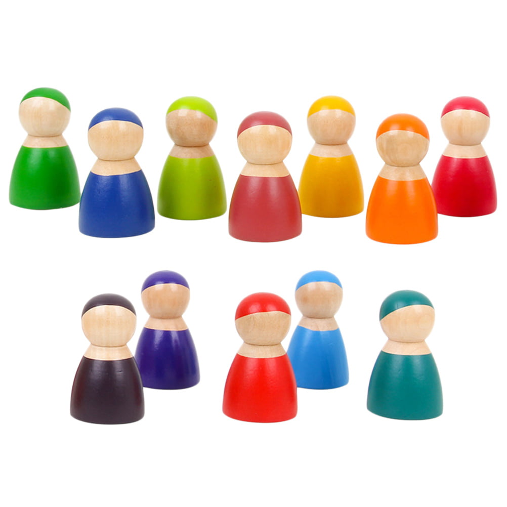 Set Of 12 Rainbow Friends Peg Dolls Wooden Pretend Play People Figures Baby Toy 