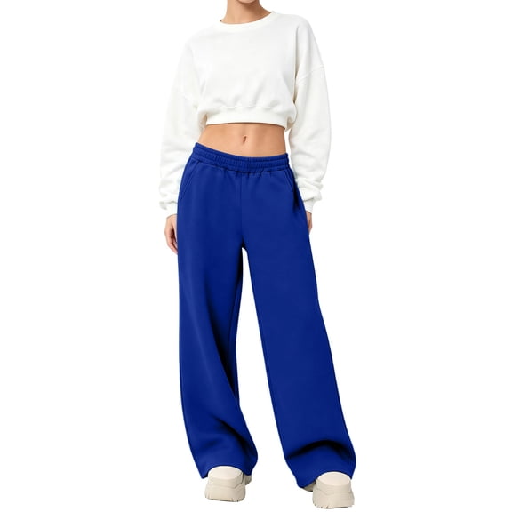 Nestiefly Sweatpants Women Baggy Wide Leg Pants with Pockets | Straight Leg High Waisted Fleece Fall Winter Sweatpants Royal Blue L