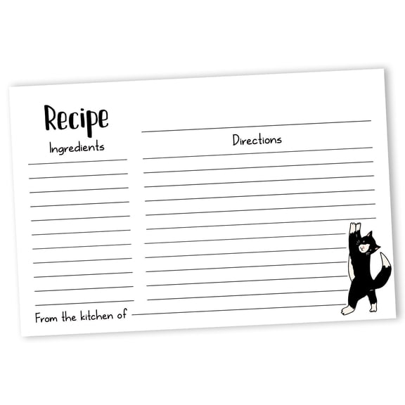 Inkdotpot Recipe Card 6x4 inch Single-Sided Recipe Design Cards Cat Recipe Cards Wedding-Bridal Shower-Baby Shower- Pack of 50