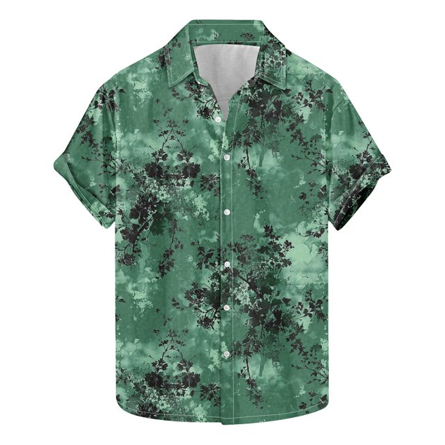 Blusa y camisa de manga corta con cuello vuelto para hombre, moda de verano, estampado floral, camisa de manga corta con solapa, blusa para hombre