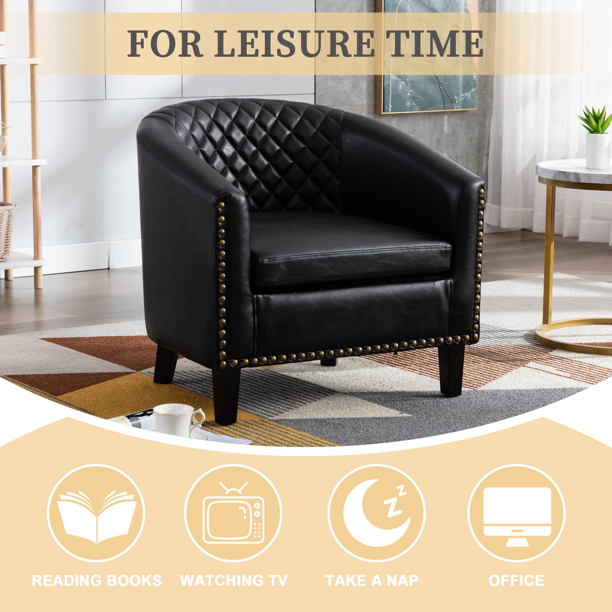 MOONMISS Barrel Accent Chair Club Armchairs(Set of 2),Comfy chairs for Living Room,Bedroom,Black
