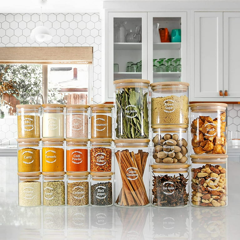Spice Jars With Labels, Glass Spice Jars With Bamboo Lids