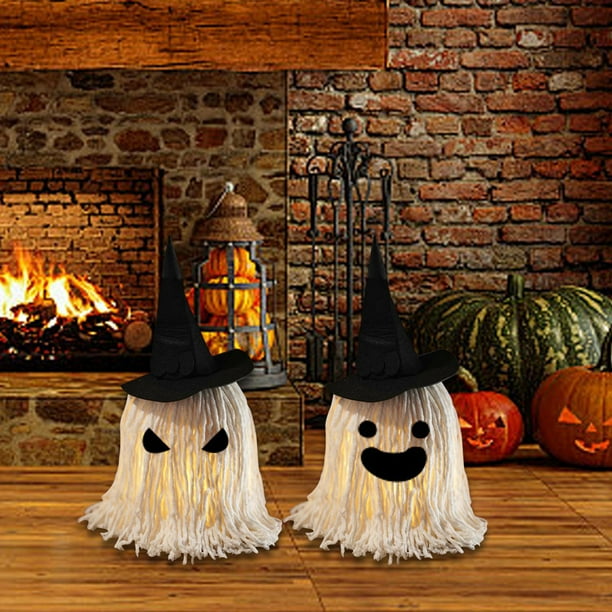 Decoración de Halloween, colección de fantasmas, estatua de mesa para interiores, fiestas, vacaciones, hogar, con LED, figura de fantasma, accesorios Paquete de 2