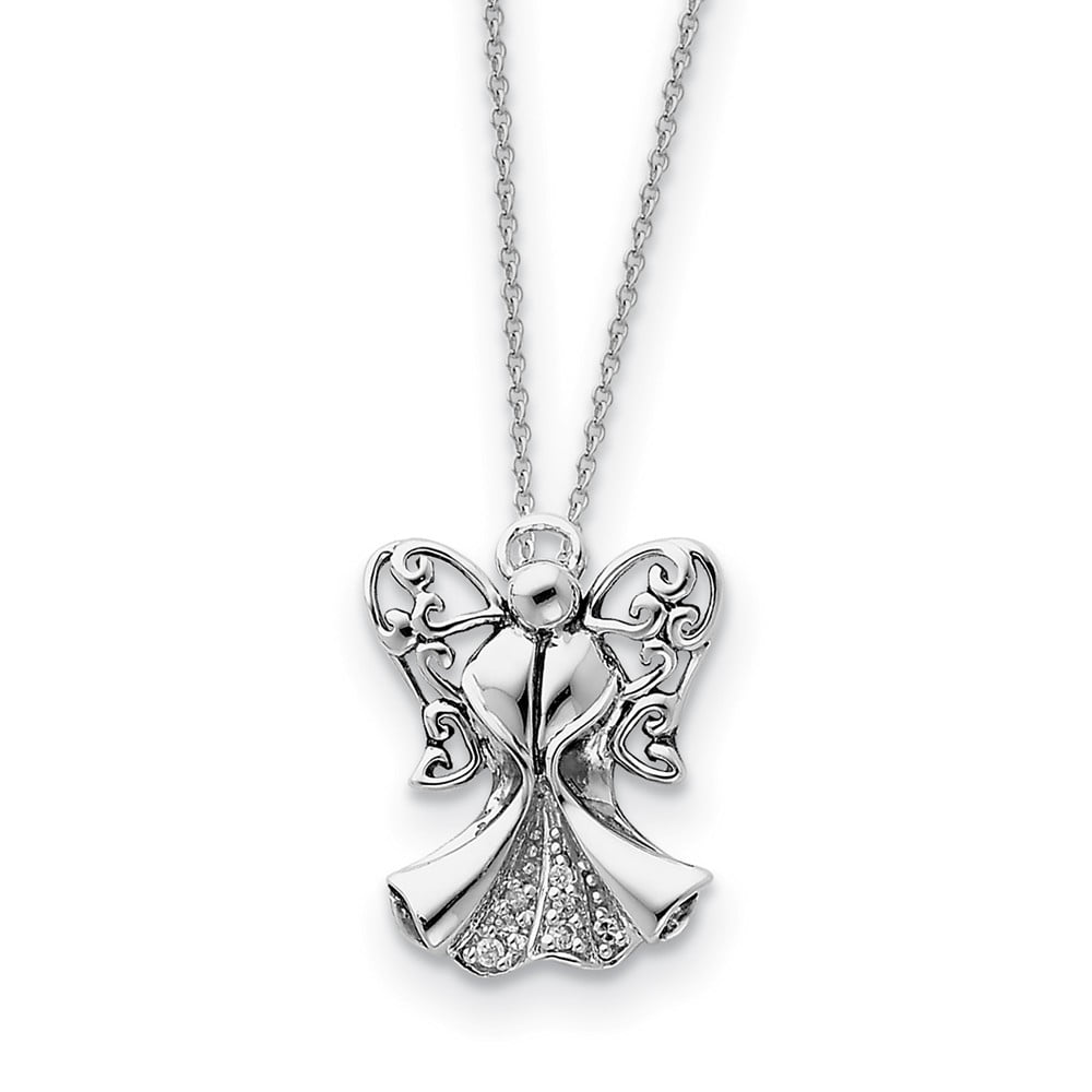 1mm Necklace Chain 18 Solid 925 Sterling Silver CZ Cubic Zirconia Angel of Comfort 18in