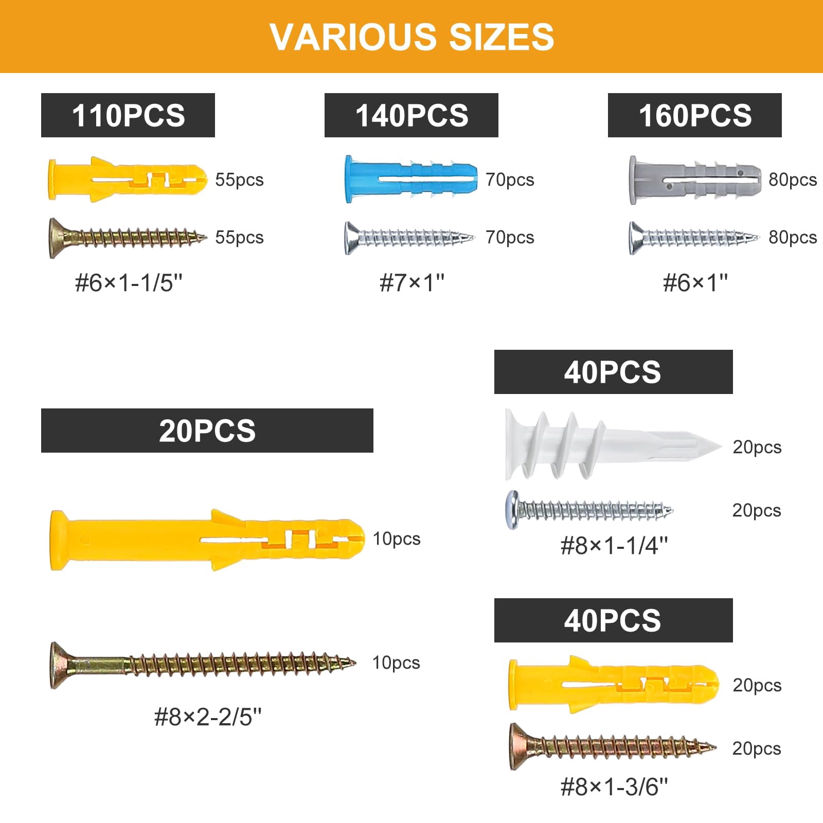 120PCS PCS Self-Drilling Drywall Anchors Kit Self Drilling Drywall Anchor Screws,Metal Anchors Kit, No Drill Needed, Zero Wall Damage,60 Sheetrock Anchors (0.47X1.57inch) and 60 Zinc Plated Screws