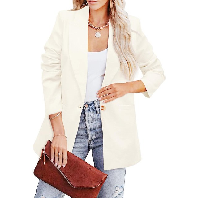 Chaquetas de traje de mujer con manga larga 2 bolsillos Traje ajustado para mujer Ropa formal diariaBlancoXS