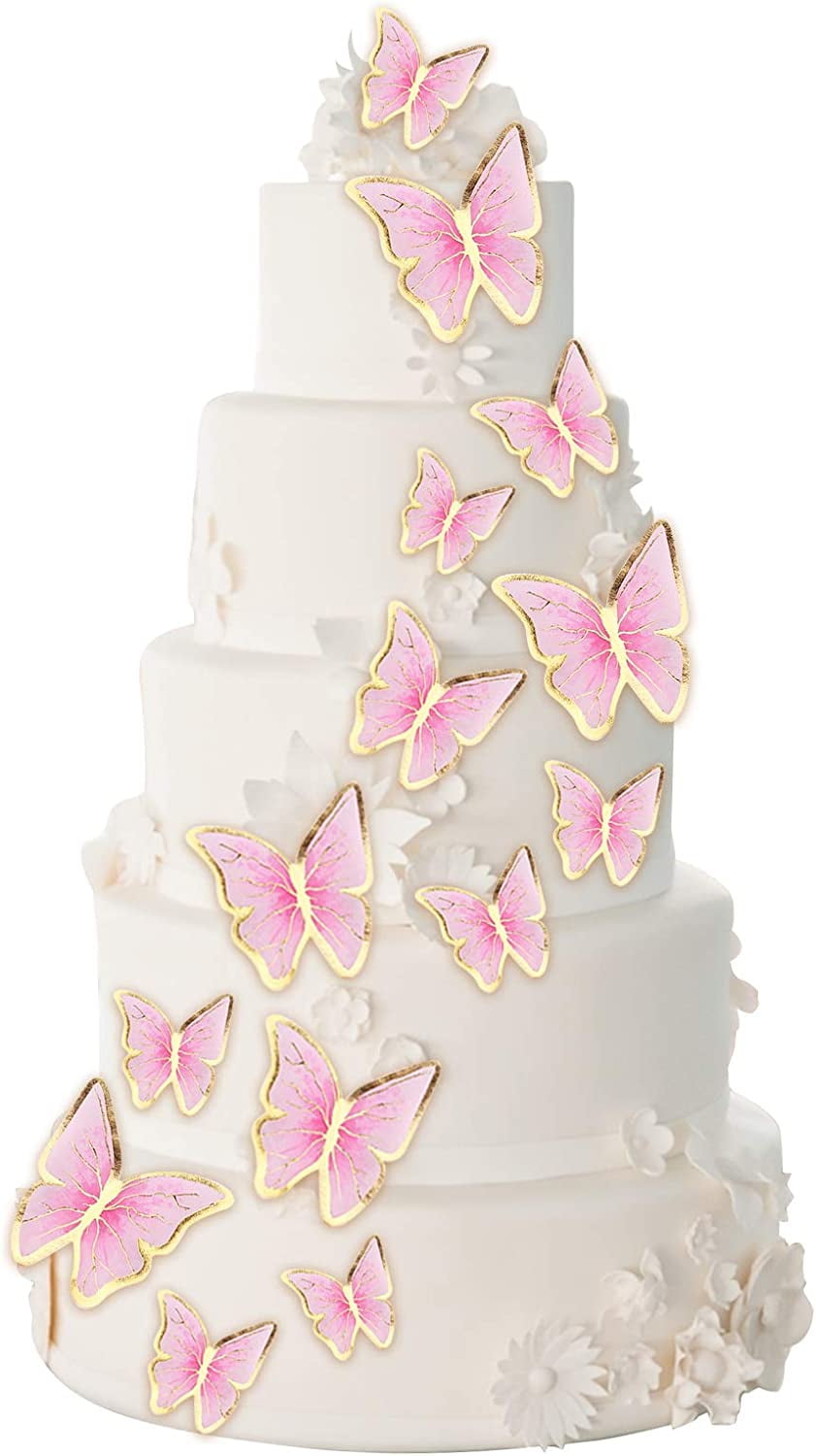 Set of 66 Pack Pink Gold Cupcake Toppers Mixed Size&Colour 3D Butterfly