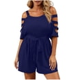 thumbnail image 2 of SELONE Plus Size Romper For Women Off Shoulder Tie Side With Pockets Solid Romper Shorts Jumpsuit 1 Piece For Summer, 2 of 7