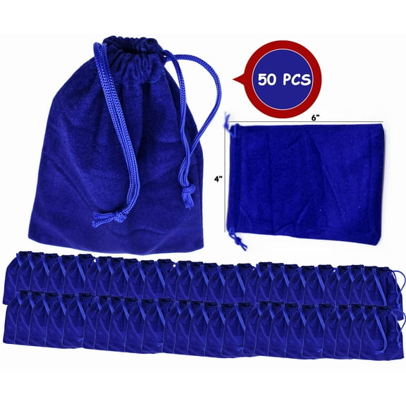 Dalax- Velvet Drawstring Pouches, 4 x 6 Inches, Royal Blue, Set of 50, Gift Storage Bags for Weddings, Christmas, Birthdays,Jewelry, Candy, Party Favors Ornaments Storage Pouch Bag
