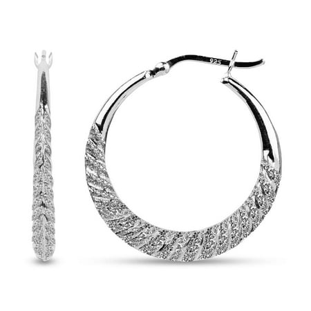 LeCalla 925 Sterling Silver Jewelry Light-Weight Click-Top Diamond-Cut Round Hoop Earrings for Women and Teen 30MM