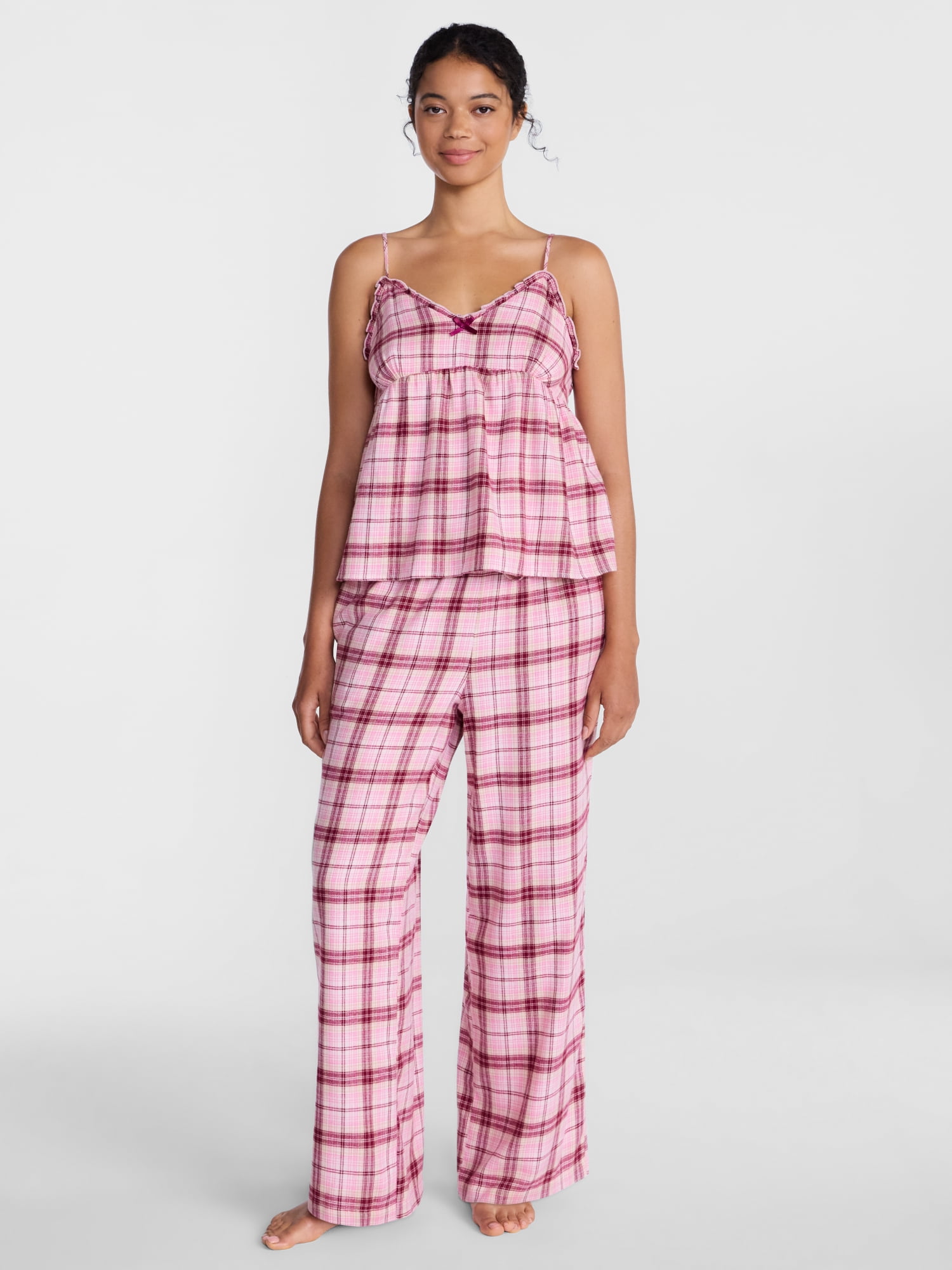 Joyspun Women's Flannel Cami w/ Self Ruffle Sleep Top, Sizes XS to 3X