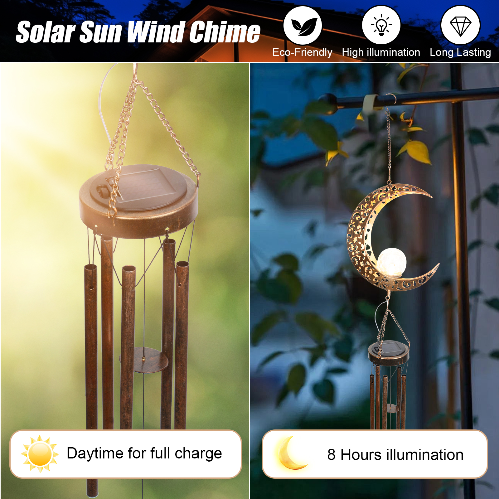Qoosea Solar Moon Wind Chimes with LED Lights photo 4