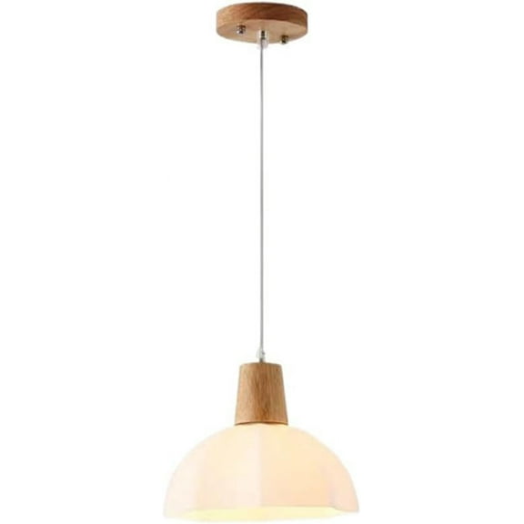 White Wood Glass Pendant Light, Small Japanese Style Simple Decorative Pendant Light Fixture, Modern Minimalist Pendant Lamp, Nordic Pendant Lighting for Kitchen Island Dining Room Bedside Closet