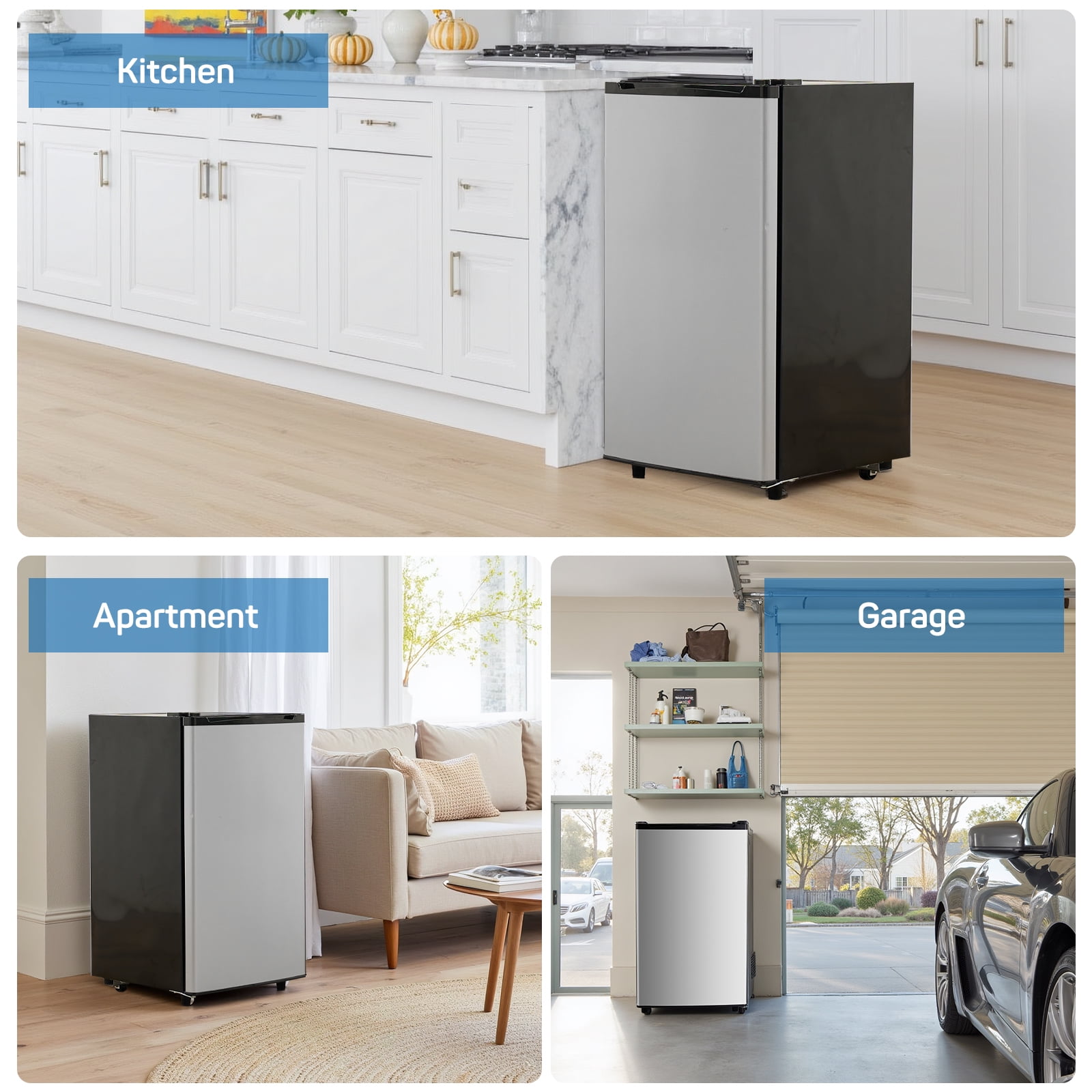 Upgraded Compact Mini Fridge with Freezer, 3.2 Cu.Ft Small Refrigerator for Bedroom, Dorm, Office, Low Noise, Adjustable Thermostat, Quiet & Energy Efficient, Sliver