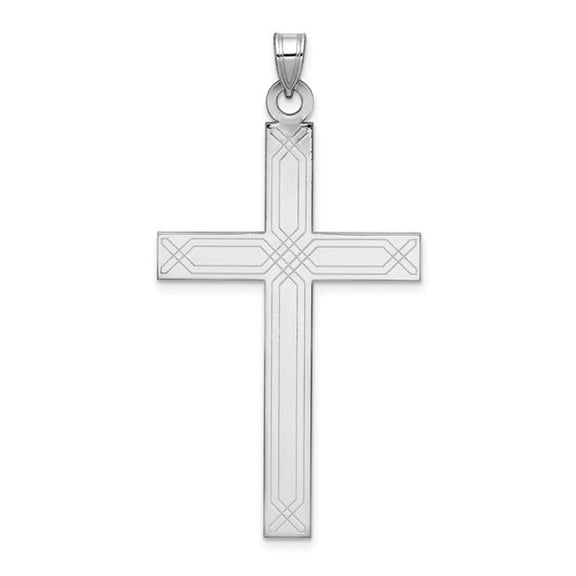 Finest Gold 14K White Gold Solid Laser Etched Cross Pendant