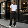 thumbnail image 5 of Rexolia Mens Relaxed Uncuffed Sweatpants Baggy Fit Drawstring Elastic Waist Side Pockets Black L, 5 of 6