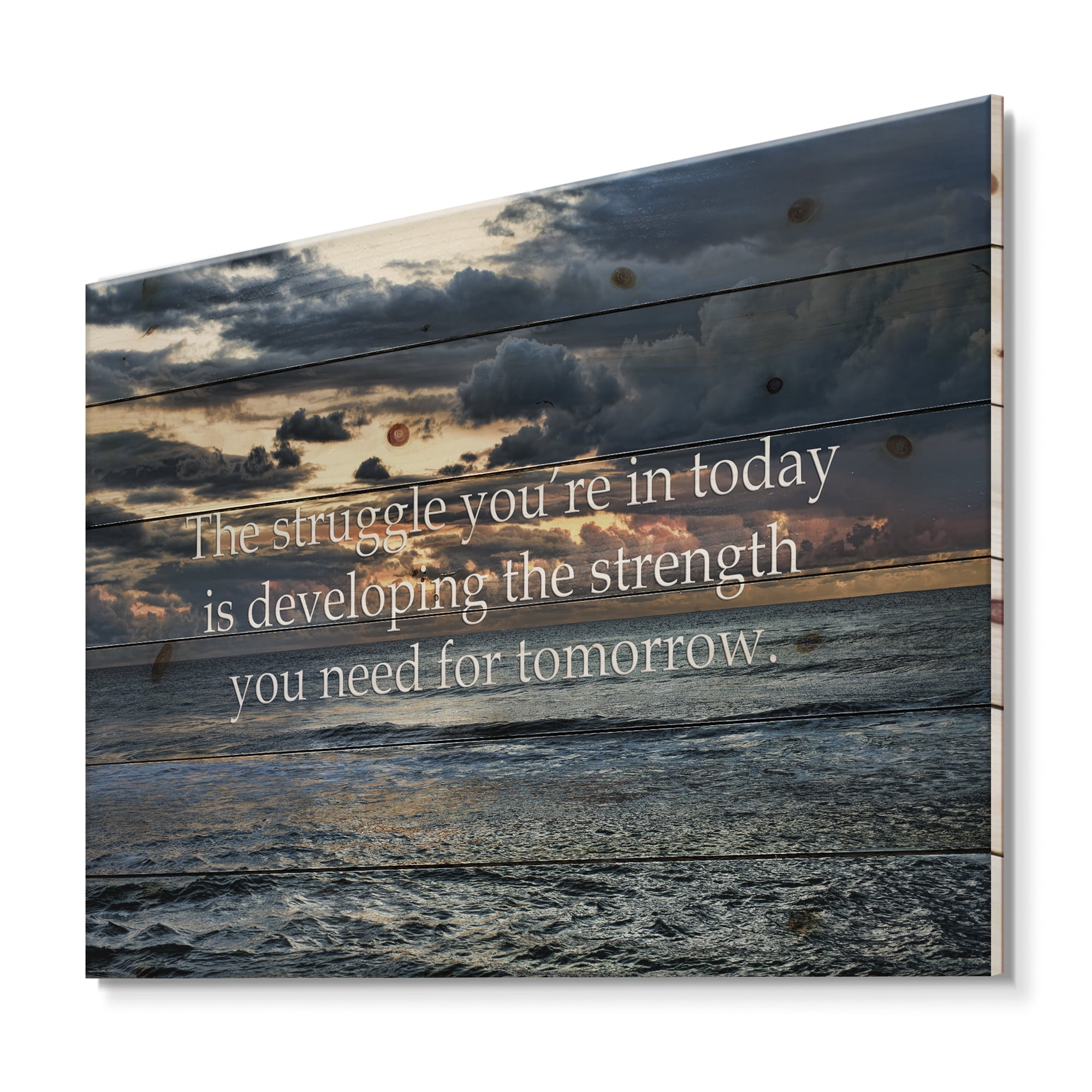 Designart 'Inspirational Quote and Ocean' Nautical & Coastal Print on Natural Pine Wood