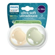 Philips Avent Ultra Soft Pacifier 6-18M, Beige / Pastel Warm Green, 2 Pack, SCF091/45