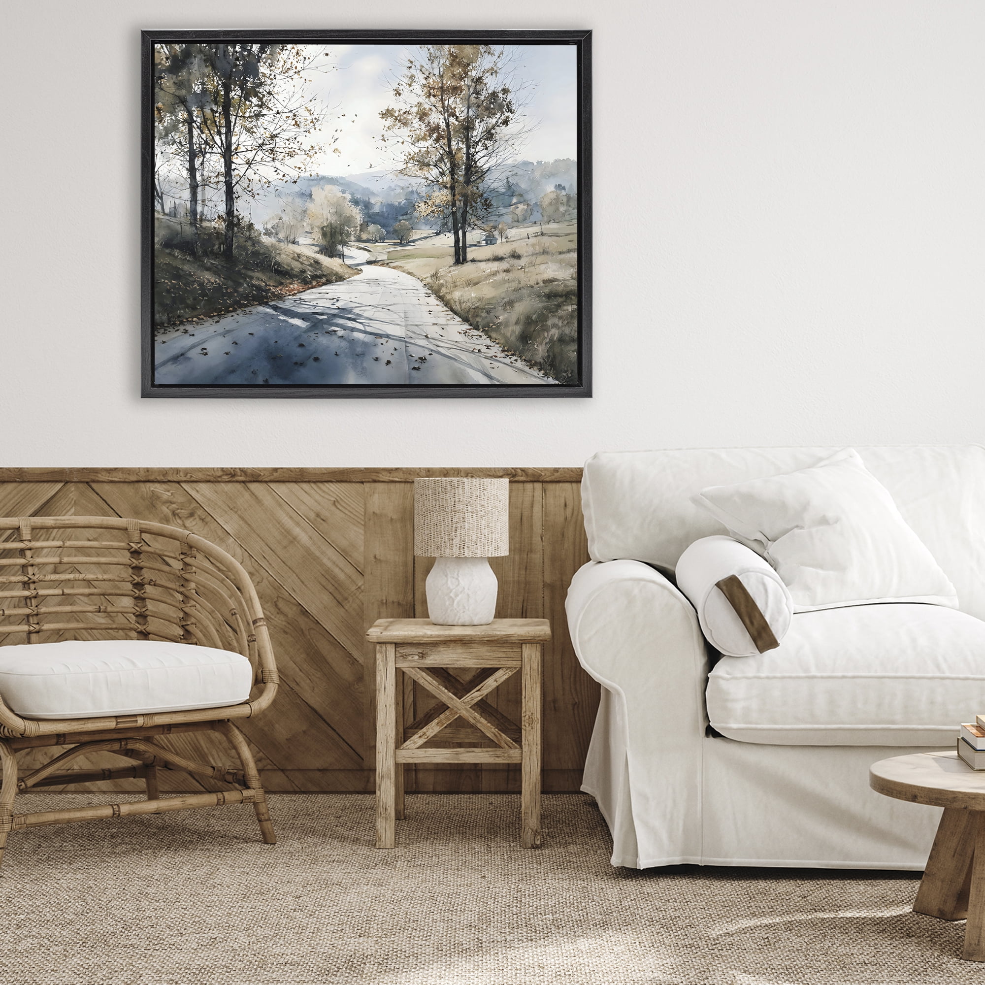 Stupell Industries Country Road in Autumn Black Framed Floater Canvas Wall Art, design by Franklyn Gregory