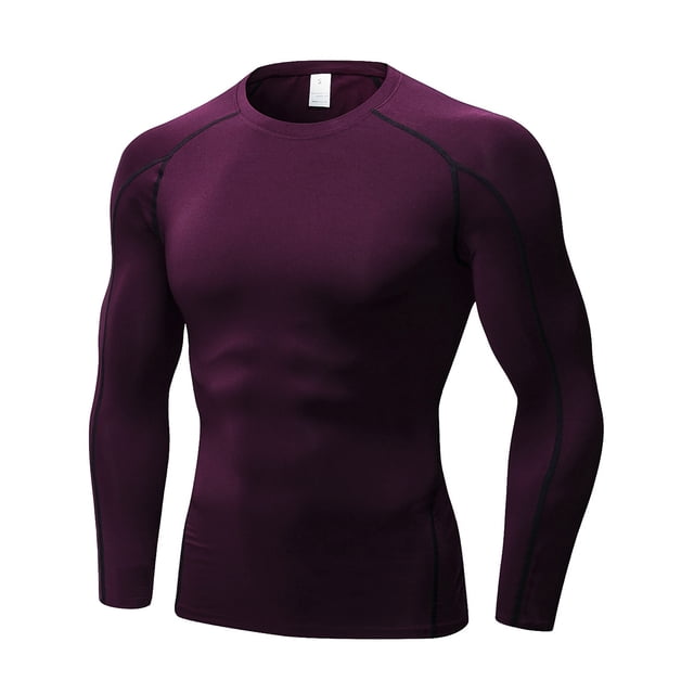 TOPTIE Chemise de Compression Ajustée à Manches Longues pour Hommes, Couche de Base Cool Dry pour Hommes-Bordeaux-S