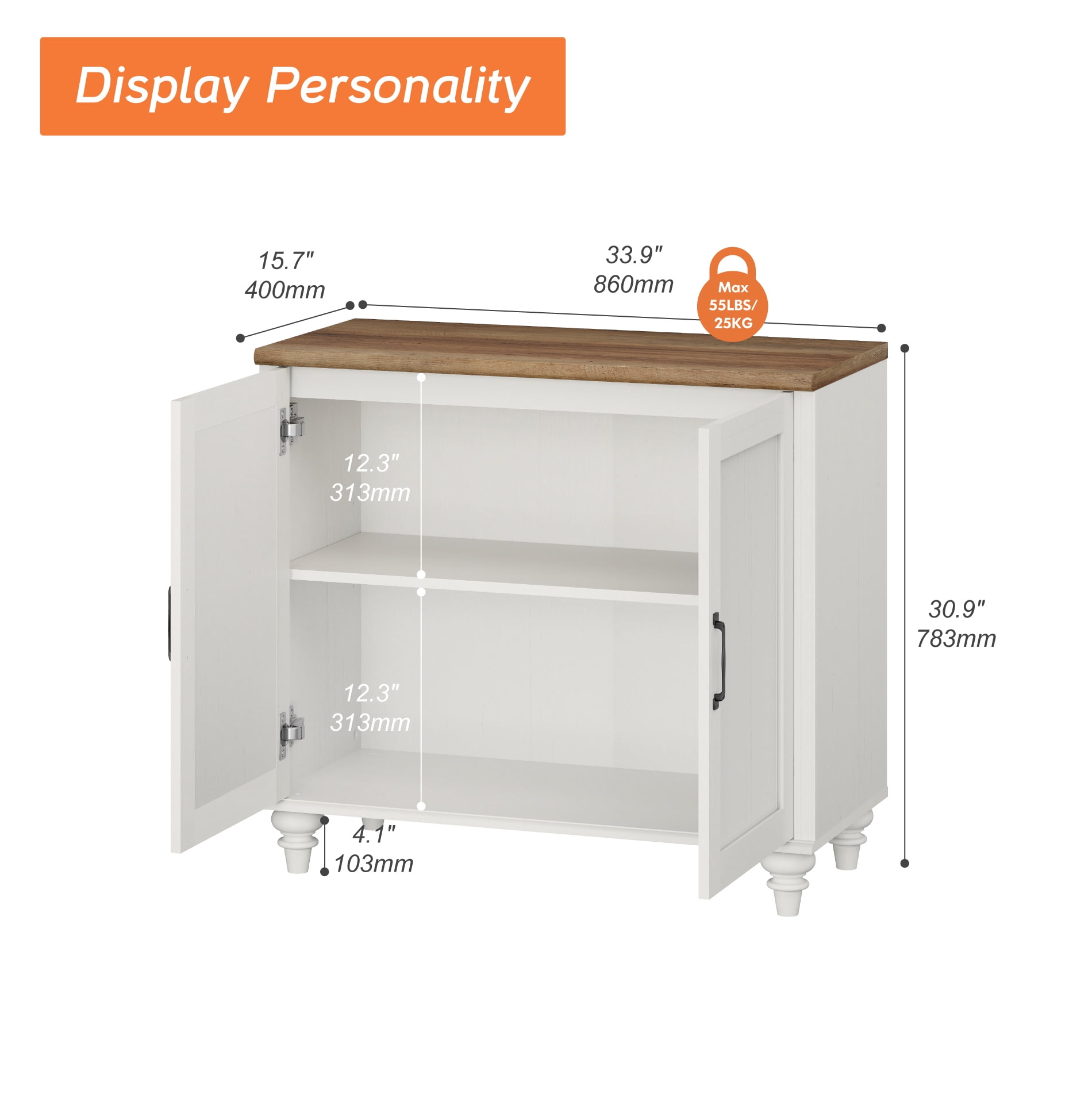 Farmhouse TV Stand For 43 Inch TV With 2 Wood Doors, Wood Universal TV Stand With Storage Cabinets, Entertainment Center TV Console Table For Living Room, Bedroom, White