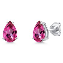 Gem Stone King 14K White Gold 9X6MM Pear Shape Gemstone Birthstone Double Notch Teardrop Stud Earrings for Women and Men
