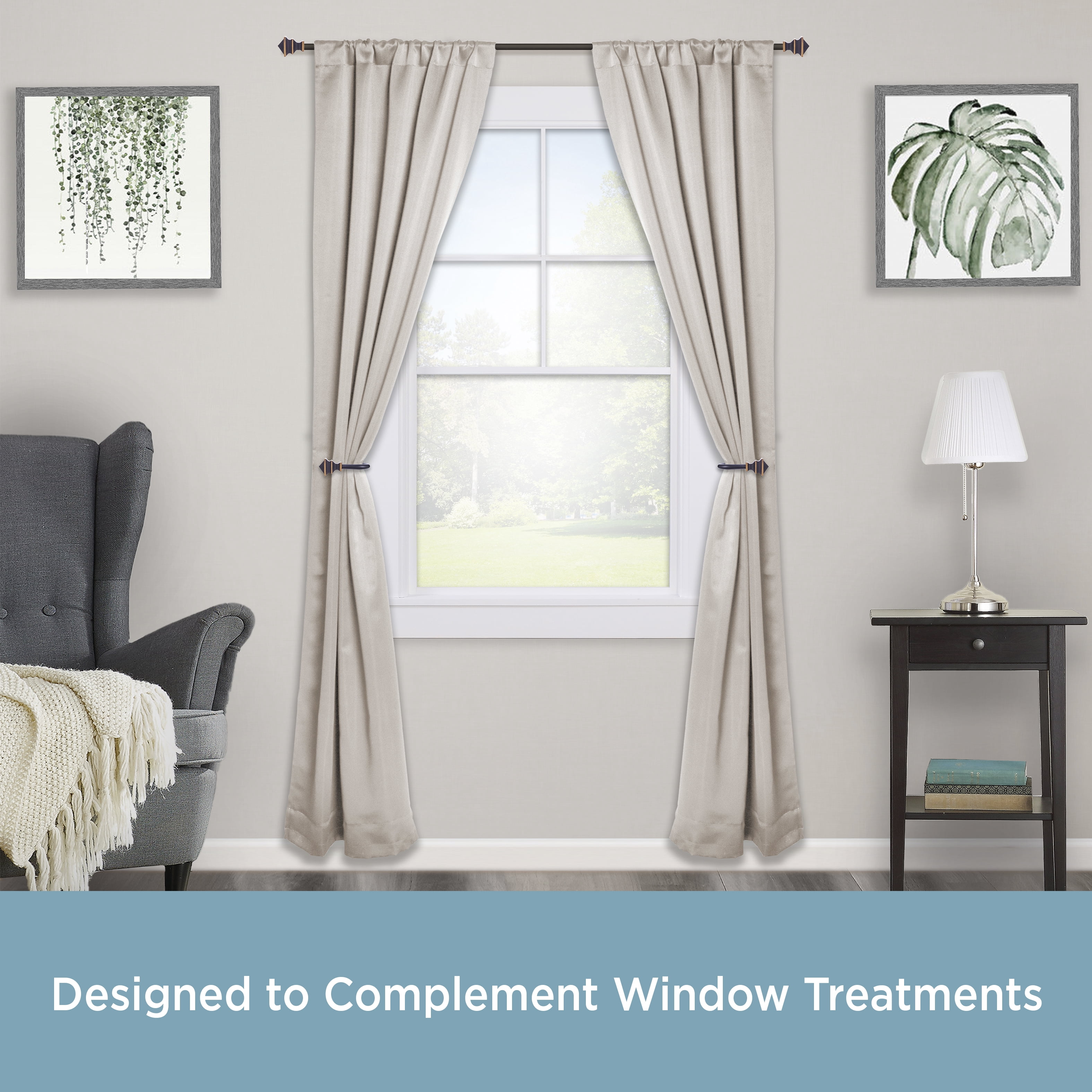 Kenney Arts & Crafts Square End Decorative Holdback Set for Curtains and Drapes, Oil Rubbed Bronze, Set of 2