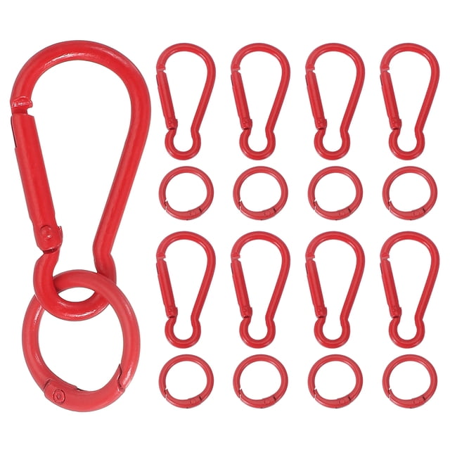 Uxcell 10 Pcs Clip de Resorte, Gancho de Llave de Resorte con Anillo O, Clips de Llave de Color Caramelo Multipropósito para Manualidades de Lanyard, Camping y Mochilas, Rojo