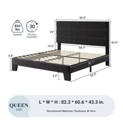 Allewie Queen Size Platform Bed Frame with Velvet Headboard/Fully Upholstered Mattress Foundation, No Box Spring Needed, Black
