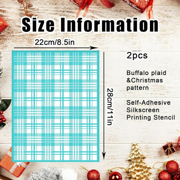 2PCS Plaid Stencil Buffalo Reusable Grids Silk Screen Self-Adhesive Printing 8.5x11 Inch Check for Painting Wood Wall Tile Canvas Paper Fabric