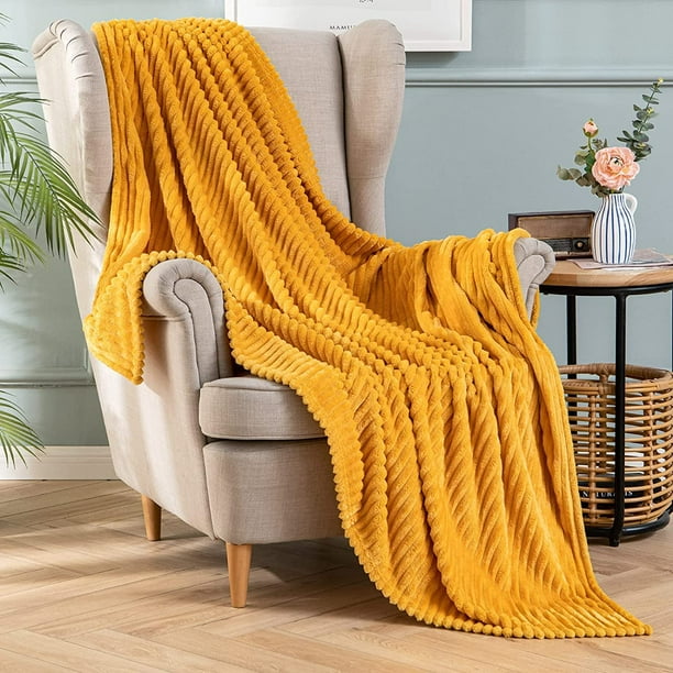 Htooq Fleece Throw Blanket With Stripe Pattern Fuzzy Flannel Orange Yellow Blanket For Halloween Plush Warm Cozy Bed Blanket Boho Decor For Bed Couch