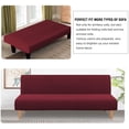 thumbnail image 4 of Armless Futon Cover Stretch Sofa Bed Slipcover Protector Elastic Feature Rich Textured High Spandex Small Checks Jacquard Fabric Futon Cover, Machine Washable, Burgundy, 4 of 6
