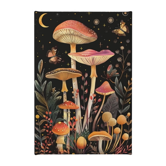 8x12 inch Oil Painting Art Fantasy Mushroom World At Night Bedroom Decor,Pastoral Yard Fence,Lounge,Living Room,Kids Room Decor Paintings Poster,Funny Mushroom World Canvas Decoration Gifts