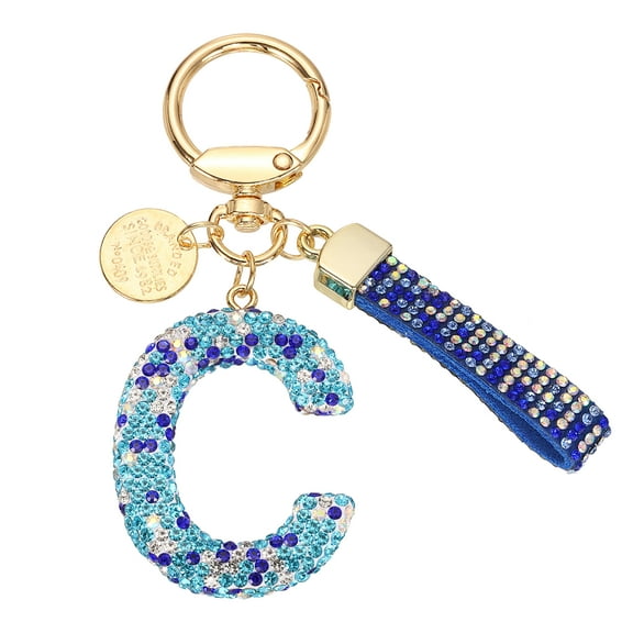 Uxcell Initial Letter Keychain, Gift Bling Letter-C Key Chain for Women, Blue