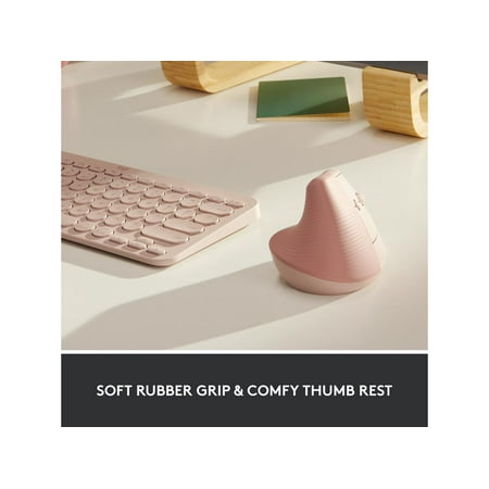 Logitech - Lift Vertical Wireless Ergonomic Mouse with 4 Customizable Buttons - Rose