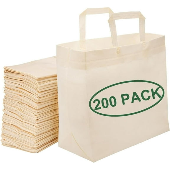 Simply Cool 200 Pack Medium Reusable Eco-Friendly Large Grocery Shopping Bags 12.6"x6.3"x11.8" Durable Recyclable Washable Foldable Portable Tote Bags Bulk