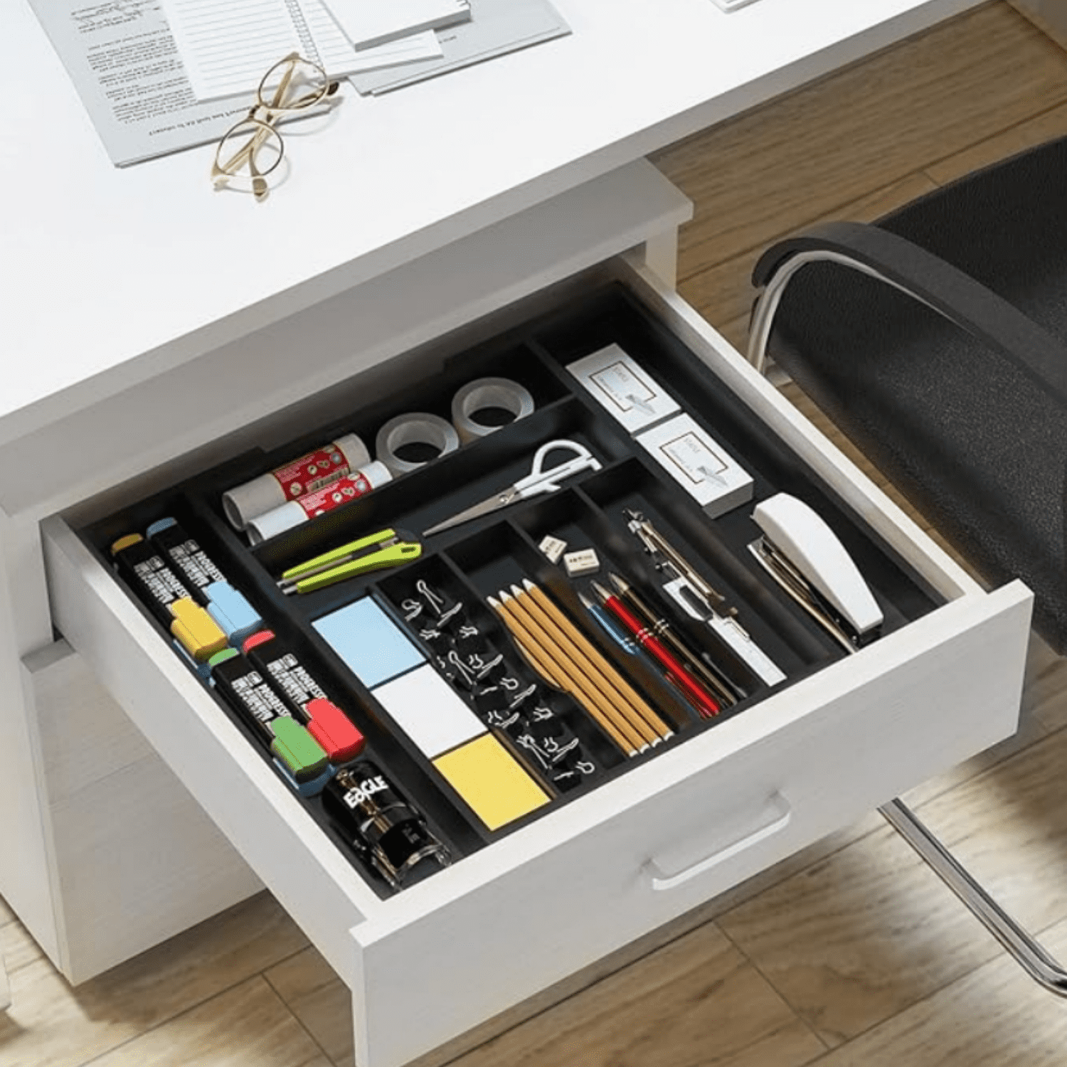 Utensil Organizer Silverware Drawer Organizer - Bamboo Expandable Cutlery Tray with Dividers for Utensil Holder Office Storage Makeup Desk Drawer Tool Organization W13.5"-19.5" x L17.5" x H2.5"(Black