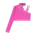thumbnail image 3 of Manyakai Kids Girls Shiny Rhinestone Jazz Latin Modern Lyrical Dance Crop Tops Irregular Shoulder Hot Pink 8, 3 of 5
