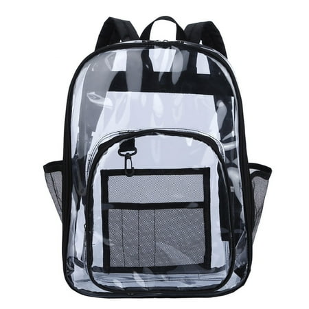 Inadays Waterproof Clear Backpack Heavy Duty PVC Transparent Large Capacity Backpack with Reinforced Strap for School, Work, Stadium, Travel, Security, Festival, College (Black)