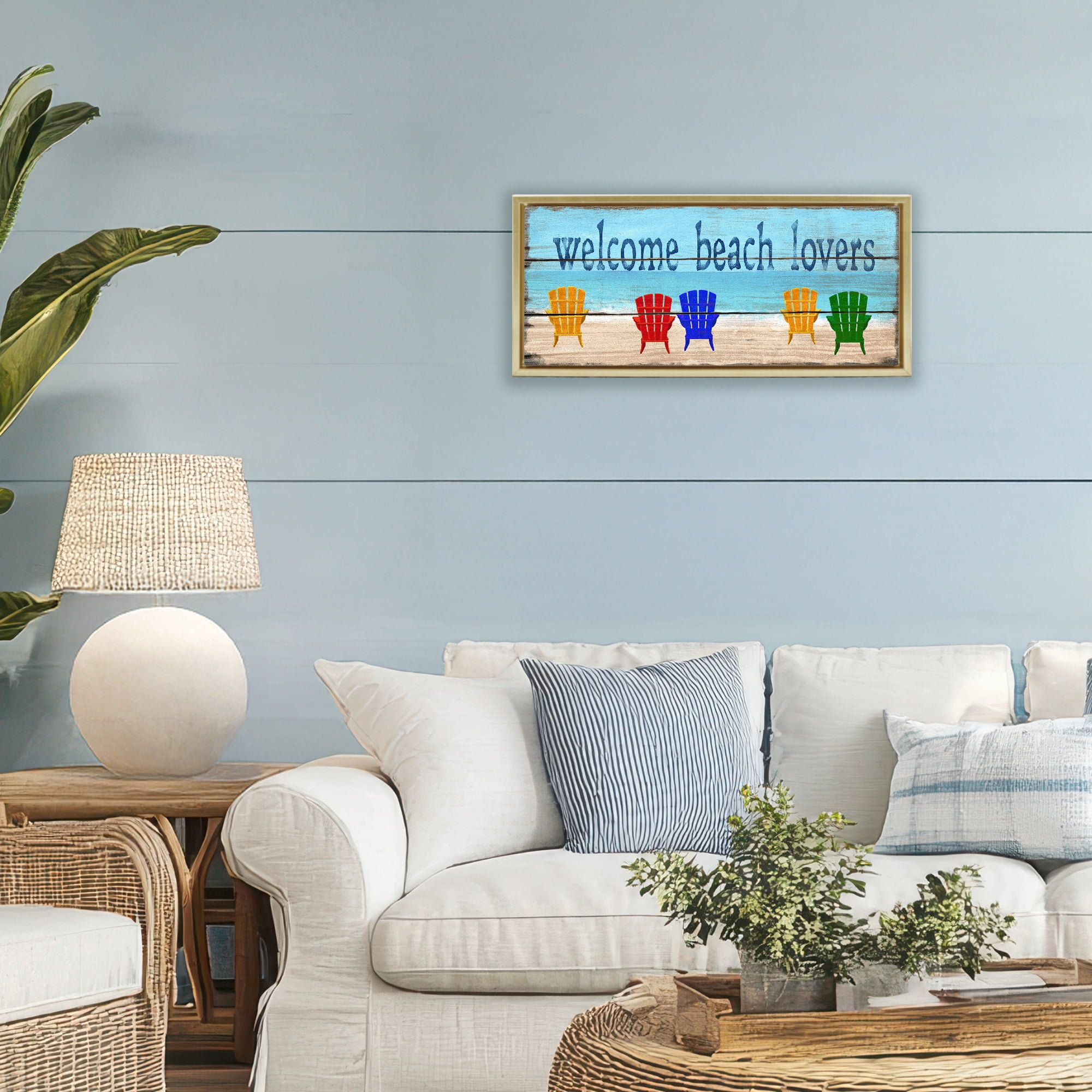 Stupell Industries Beach Lovers Chairs Gold Framed Floater Canvas Wall Art, design by Gail Fraser