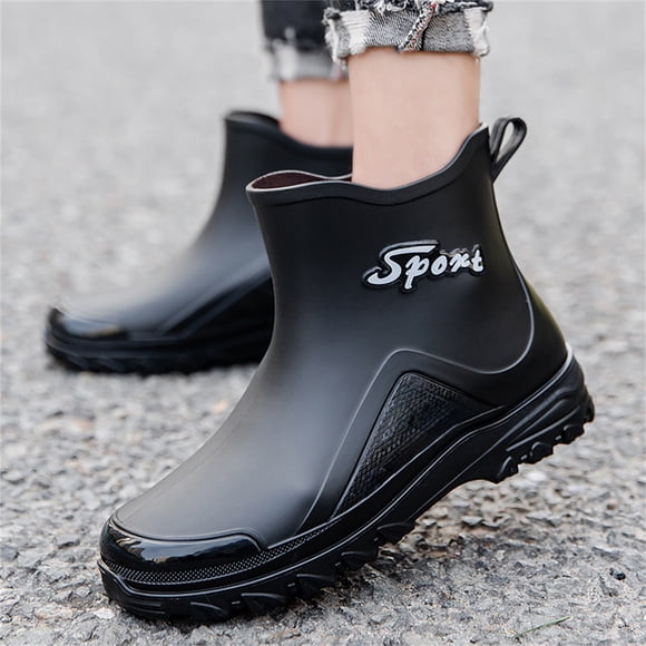 XIMIN Men Women's Deck Boots Waterproof Ankle Rubber Rain Boots Work Shoes for Gardening Fishing Boating Camping Outdoor Fashion Slip Boots Shoes (43, Black)