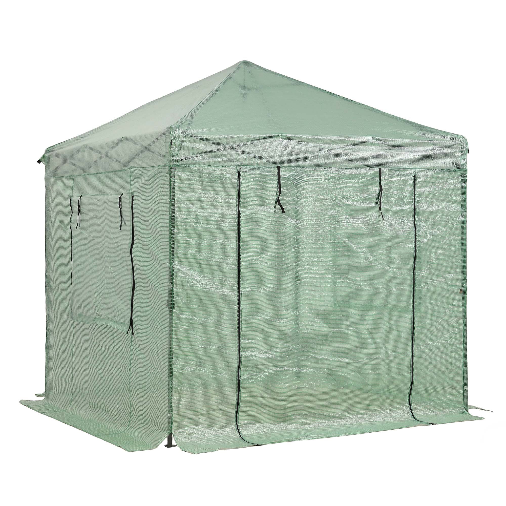 Ainfox 8x8 Ft Walk-in Greenhouse, Instant Pop Up Green House for Outdoors with Zippered Door and Roll-up Windows, PE Cover, Portable and Easy Assemble