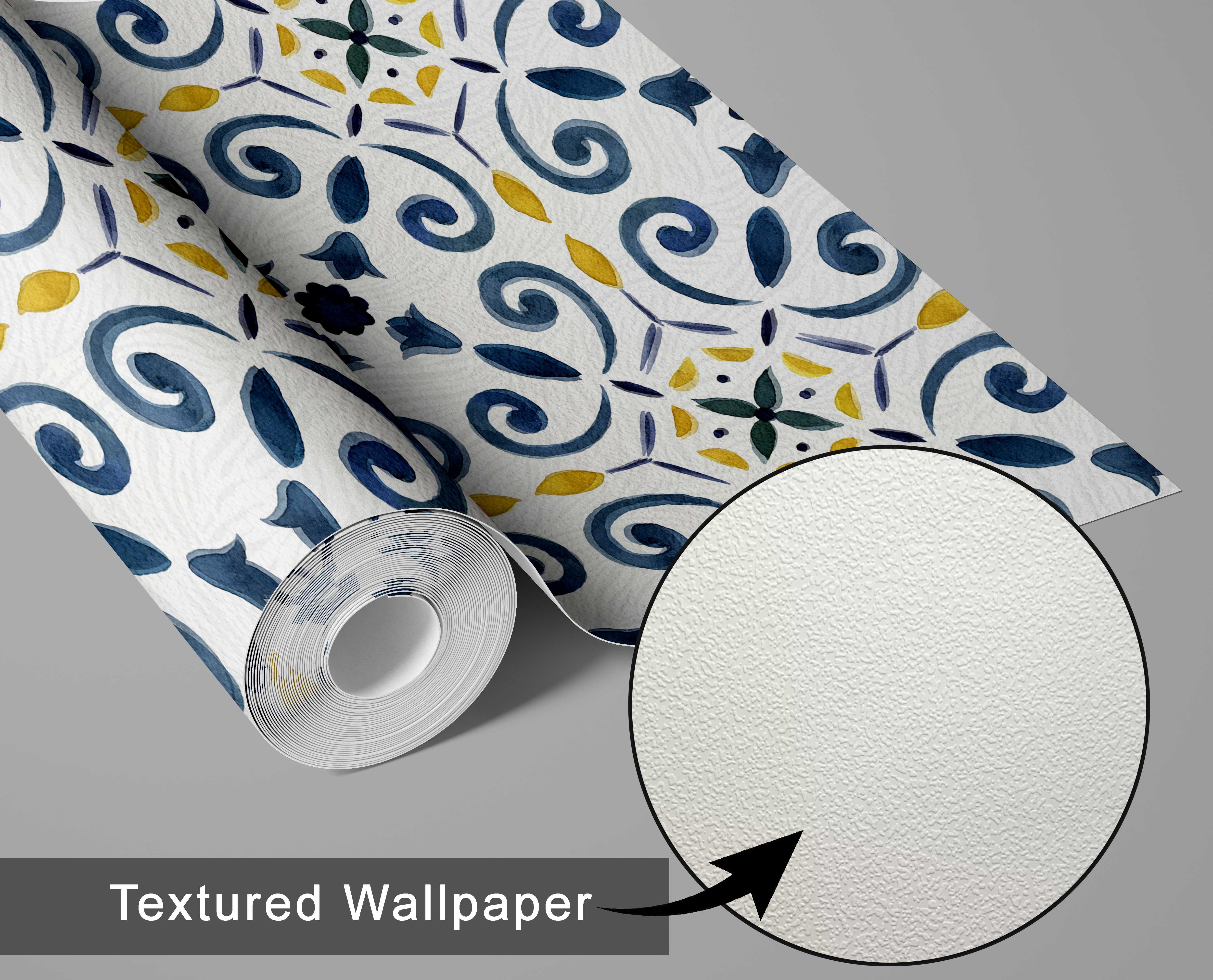 S4sassy Removable Vintage Style Waterproof Wall Wrap, Textured Finish Mosaic Tile Wallcover, Scroll Tile Contact Paper for Backsplash, Kitchen, Self Adhesive Vinyl Wallpaper Roll - Blue - 25"x240"