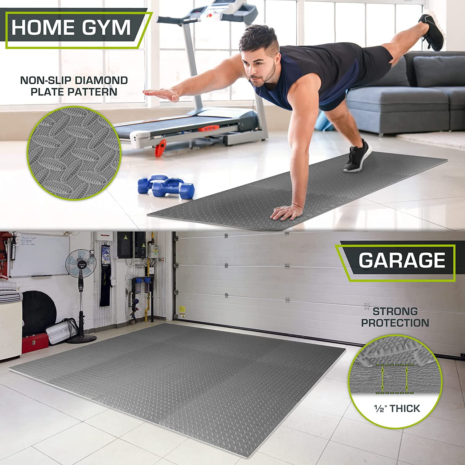 EVA Interlocking Foam Floor Tiles, ½-inch Exercise Puzzle Mat for Home Gym, Workout Equipment, Kids Play Areas