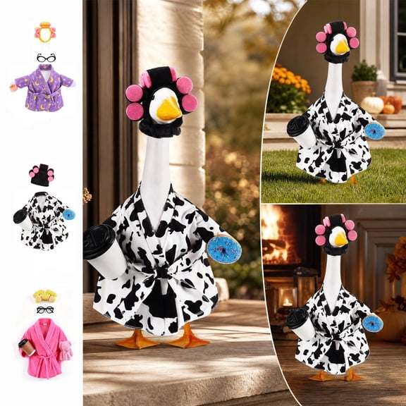 Aurorax Winter Porch Goose Outfit 19 inch,Goose Clothes for Cement Goose Porch Goose 23"/17",Purple Holiday Bathrobe Porch Goose Costume for Garden Lawn Yard