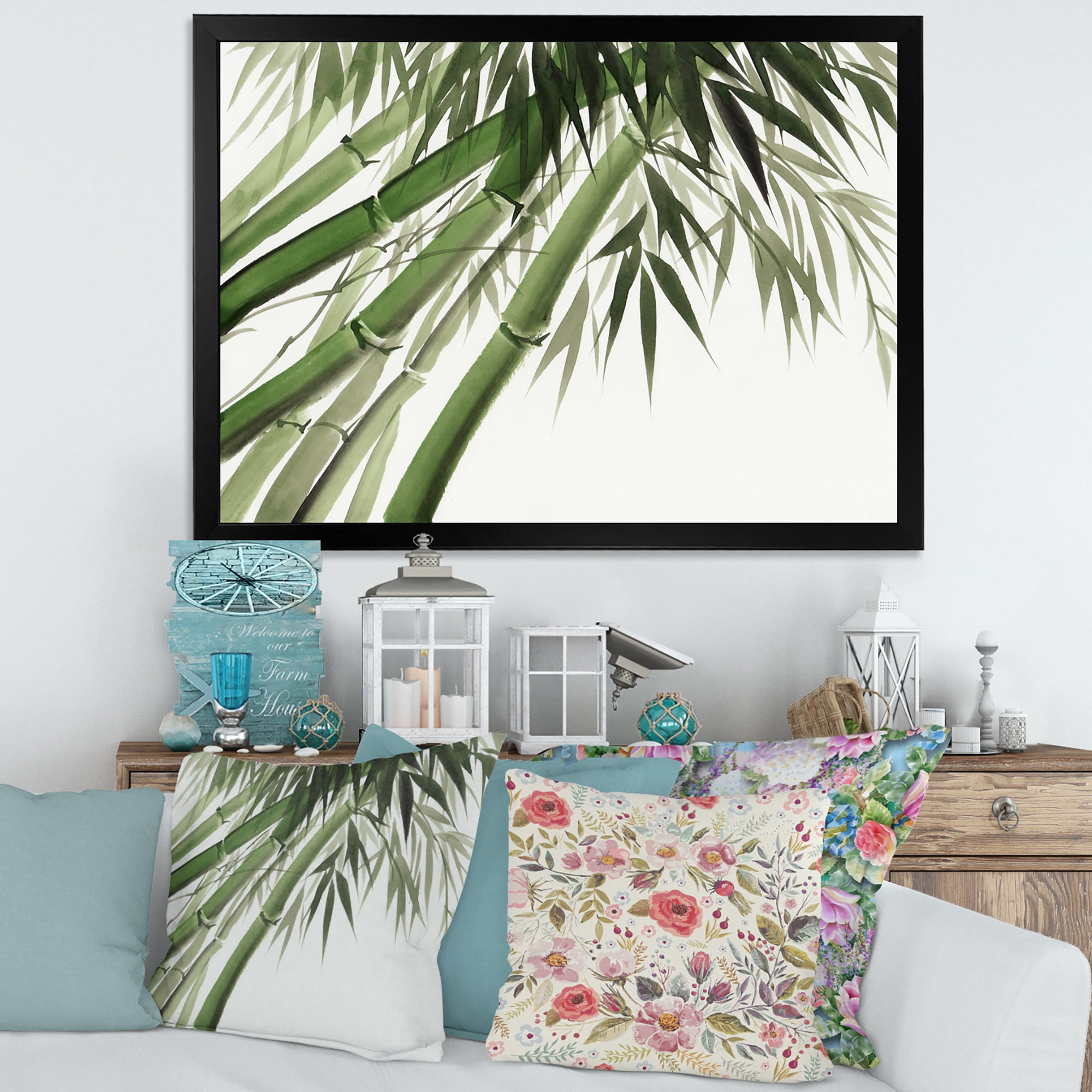Designart 'Ancient Dark Green Bamboo' Traditional Framed Art Print