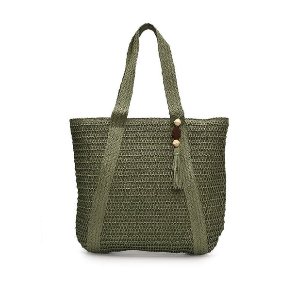 Bolso de mano trenzado de paja para playa, nuevo modelo 2025, para mujer, con borlas, hueco, de gran capacidad, para vacaciones